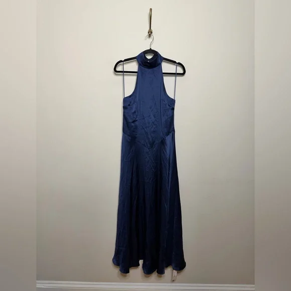 Reformation Katelyn Silk Dress in Navy - Picture 4 of 10